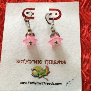 Pink and copper artisan flower earrings